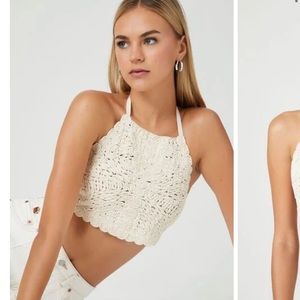 Forever 21 Rosette Crochet Cropped Halter Top